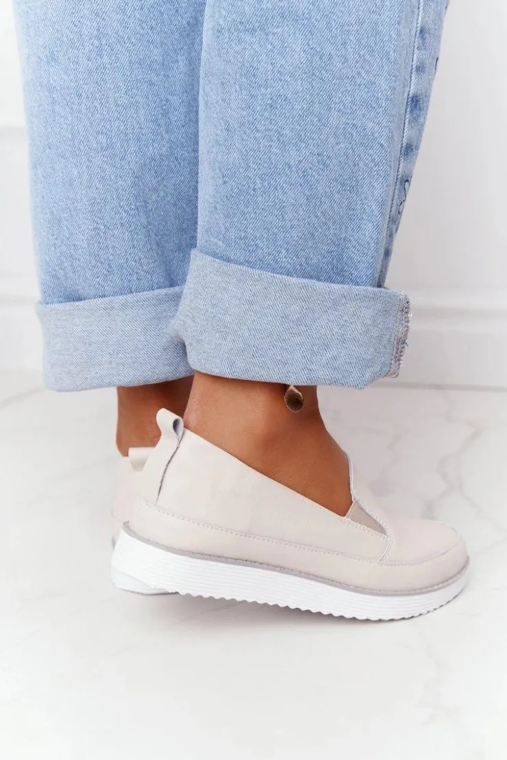 Damskie Damskie buty S.Barski Damskie Skórzane Tenisówki Slip-On S.Barski Beżowe