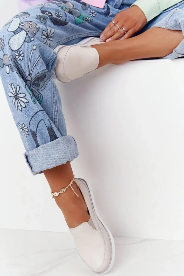 Damskie Damskie buty S.Barski Damskie Skórzane Tenisówki Slip-On S.Barski Beżowe