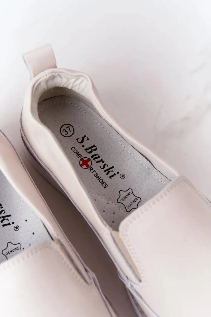 Damskie Damskie buty S.Barski Damskie Skórzane Tenisówki Slip-On S.Barski Beżowe