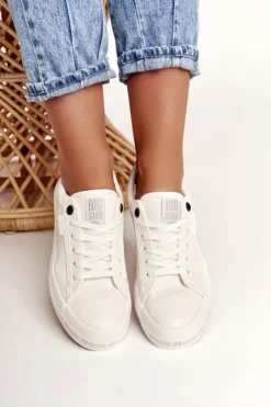 Big Star Shoes Trampki Damskie Big Star|Trampki Damskie Niskie*Damskie Skórzane Tenisówki Logowana Podeszwa Big Star GG274194 Białe