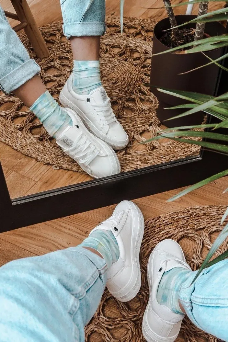 Big Star Shoes Trampki Damskie Big Star|Trampki Damskie Niskie*Damskie Skórzane Tenisówki Logowana Podeszwa Big Star GG274194 Białe