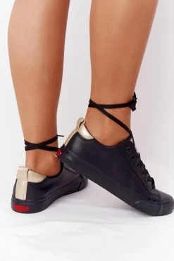 Damskie Cross Jeans Damskie Skórzane Tenisówki HH2R4003C Czarne