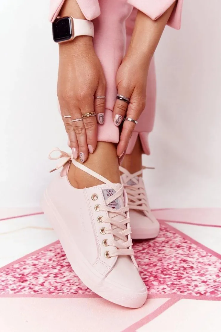 Cross Jeans Trampki Damskie Niskie*Damskie Skórzane Tenisówki HH2R4004C Różowe Różowy