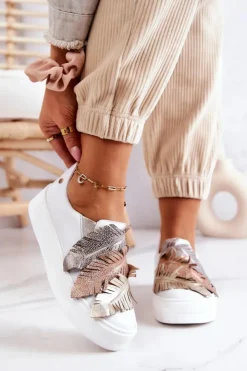 Maciejka Sneakersy Damskie*Damskie Skórzane Tenisówki Slip-On 05488-11 Białe