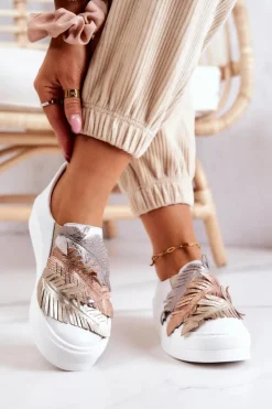 Maciejka Sneakersy Damskie*Damskie Skórzane Tenisówki Slip-On 05488-11 Białe