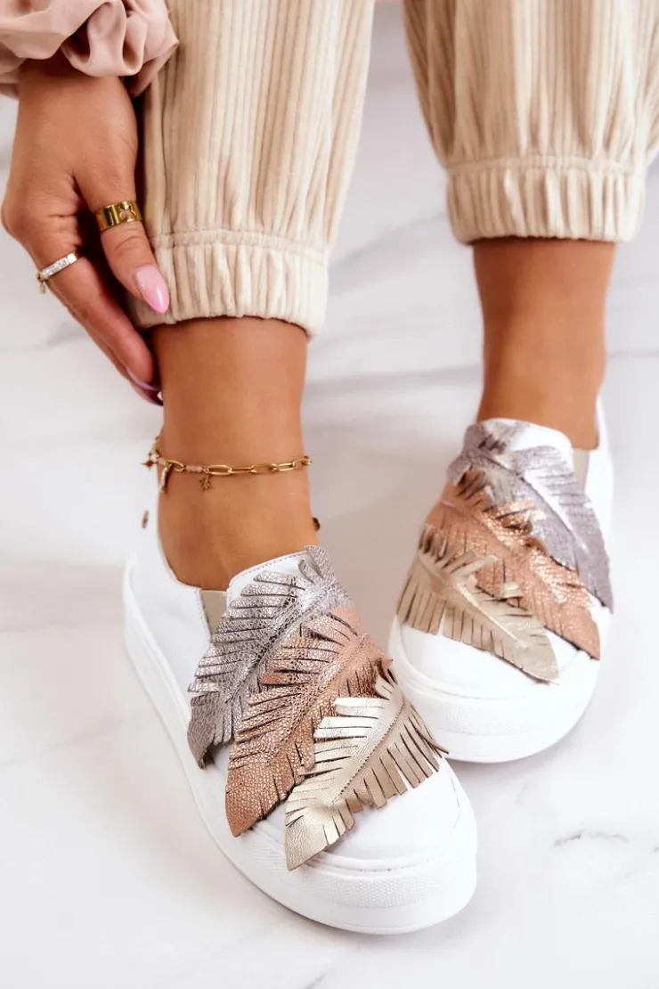 Maciejka Sneakersy Damskie*Damskie Skórzane Tenisówki Slip-On 05488-11 Białe