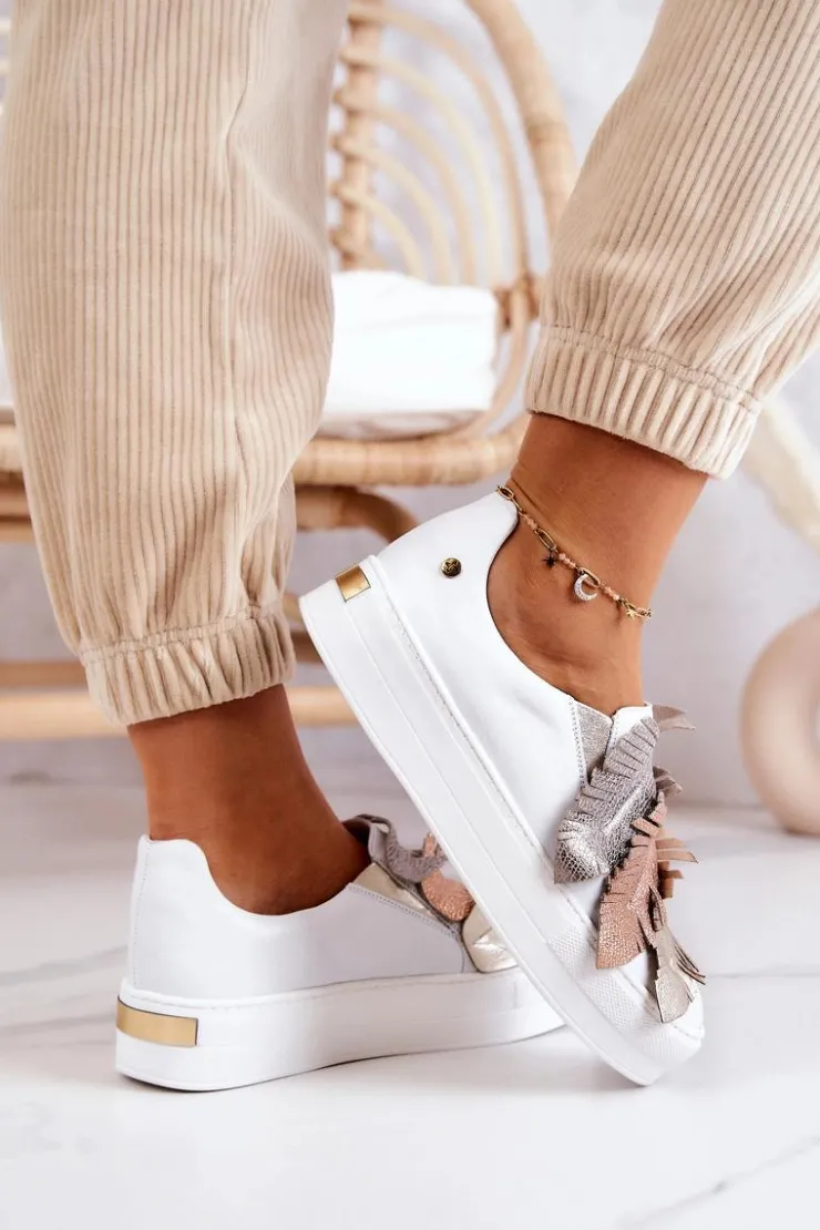 Maciejka Sneakersy Damskie*Damskie Skórzane Tenisówki Slip-On 05488-11 Białe