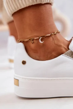 Maciejka Sneakersy Damskie*Damskie Skórzane Tenisówki Slip-On 05488-11 Białe