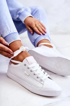 Damskie Big Star Shoes Damskie Skórzane Tenisówki BIG STAR HH274073 Biało-Różowe