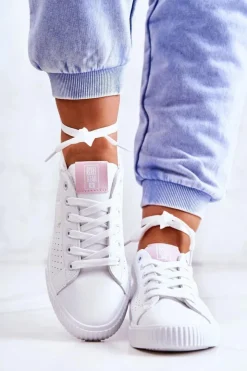 Damskie Big Star Shoes Damskie Skórzane Tenisówki BIG STAR HH274073 Biało-Różowe