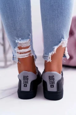 Big Star Shoes Trampki Damskie Big Star|Trampki Damskie Niskie*Damskie Skórzane Tenisówki Big Star EE274314 Czarne