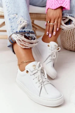 Boto Trampki Damskie Niskie*Damskie Skórzane Tenisówki Białe Nicole 2640