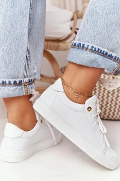 Boto Trampki Damskie Niskie*Damskie Skórzane Tenisówki Białe Nicole 2640