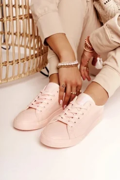 Big Star Shoes Trampki Damskie Big Star|Trampki Damskie Niskie*Damskie Skórzane Tenisówki BIG STAR HH274141 Jasny Róż