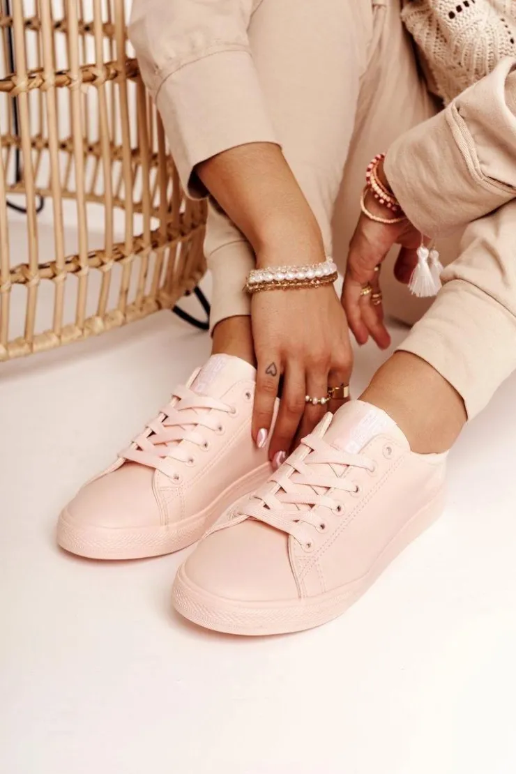 Big Star Shoes Trampki Damskie Big Star|Trampki Damskie Niskie*Damskie Skórzane Tenisówki BIG STAR HH274141 Jasny Róż