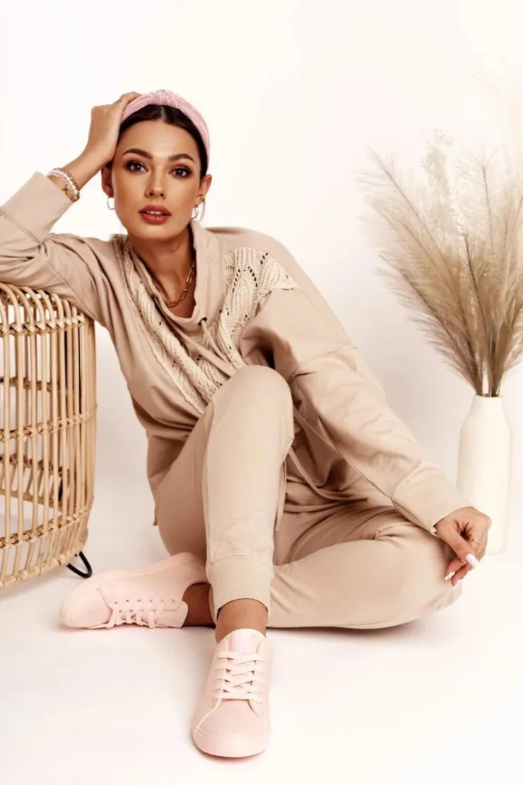 Big Star Shoes Trampki Damskie Big Star|Trampki Damskie Niskie*Damskie Skórzane Tenisówki BIG STAR HH274141 Jasny Róż