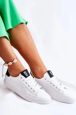 Big Star Shoes Trampki Damskie Big Star|Trampki Damskie Niskie*Damskie Skórzane Tenisówki BIG STAR HH274071 Biało-Czarne Biały