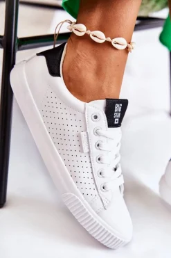 Big Star Shoes Trampki Damskie Big Star|Trampki Damskie Niskie*Damskie Skórzane Tenisówki BIG STAR HH274071 Biało-Czarne Biały