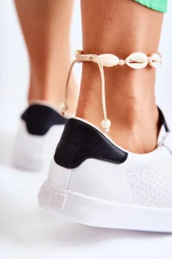 Big Star Shoes Trampki Damskie Big Star|Trampki Damskie Niskie*Damskie Skórzane Tenisówki BIG STAR HH274071 Biało-Czarne Biały