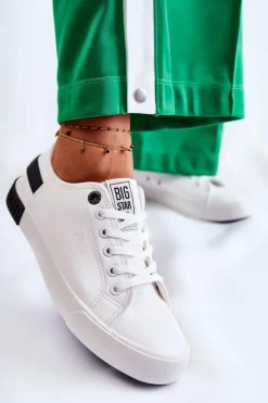 Big Star Shoes Trampki Damskie Big Star|Trampki Damskie Niskie*Damskie Skórzane Tenisówki BIG STAR FF274175 Biało Czarne