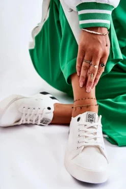 Big Star Shoes Trampki Damskie Big Star|Trampki Damskie Niskie*Damskie Skórzane Tenisówki BIG STAR FF274175 Biało Czarne