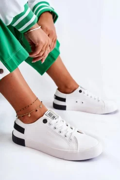 Big Star Shoes Trampki Damskie Big Star|Trampki Damskie Niskie*Damskie Skórzane Tenisówki BIG STAR FF274175 Biało Czarne