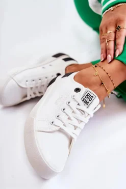 Big Star Shoes Trampki Damskie Big Star|Trampki Damskie Niskie*Damskie Skórzane Tenisówki BIG STAR FF274175 Biało Czarne