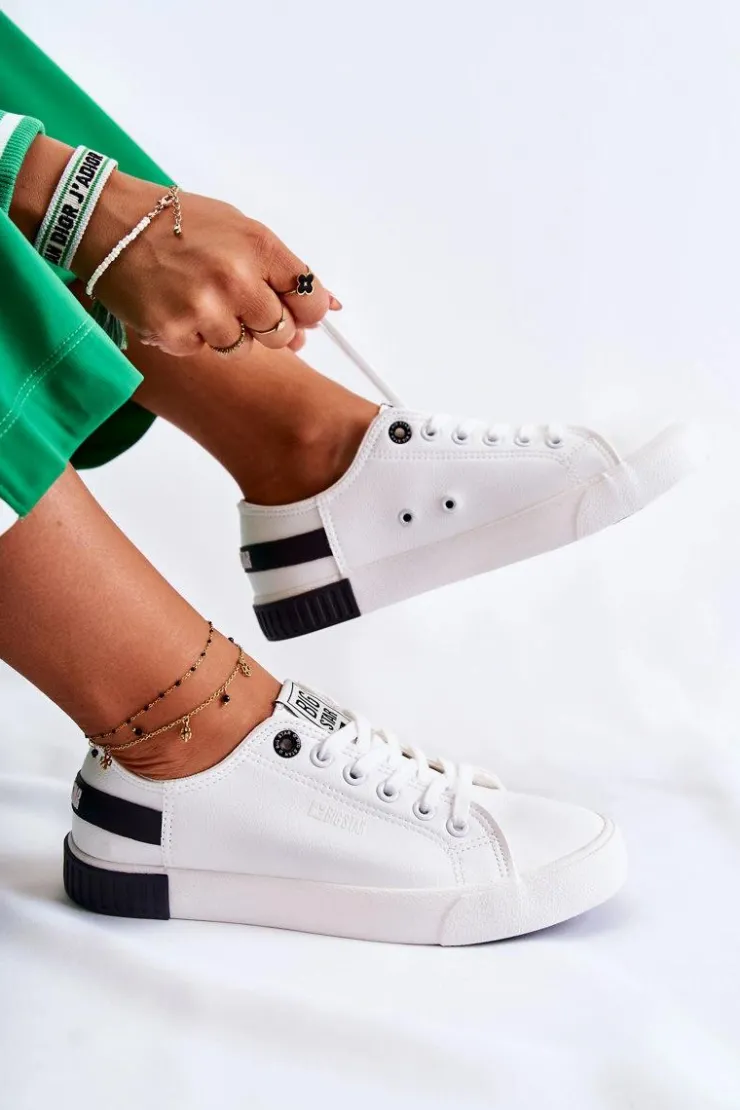 Big Star Shoes Trampki Damskie Big Star|Trampki Damskie Niskie*Damskie Skórzane Tenisówki BIG STAR FF274175 Biało Czarne