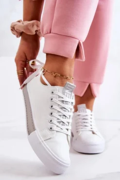 Boto Damskie Skórzane Tenisówki Biało-Szare Mikayla