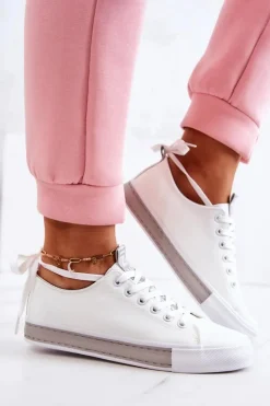 Boto Damskie Skórzane Tenisówki Biało-Szare Mikayla