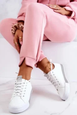 Boto Damskie Skórzane Tenisówki Biało-Szare Mikayla