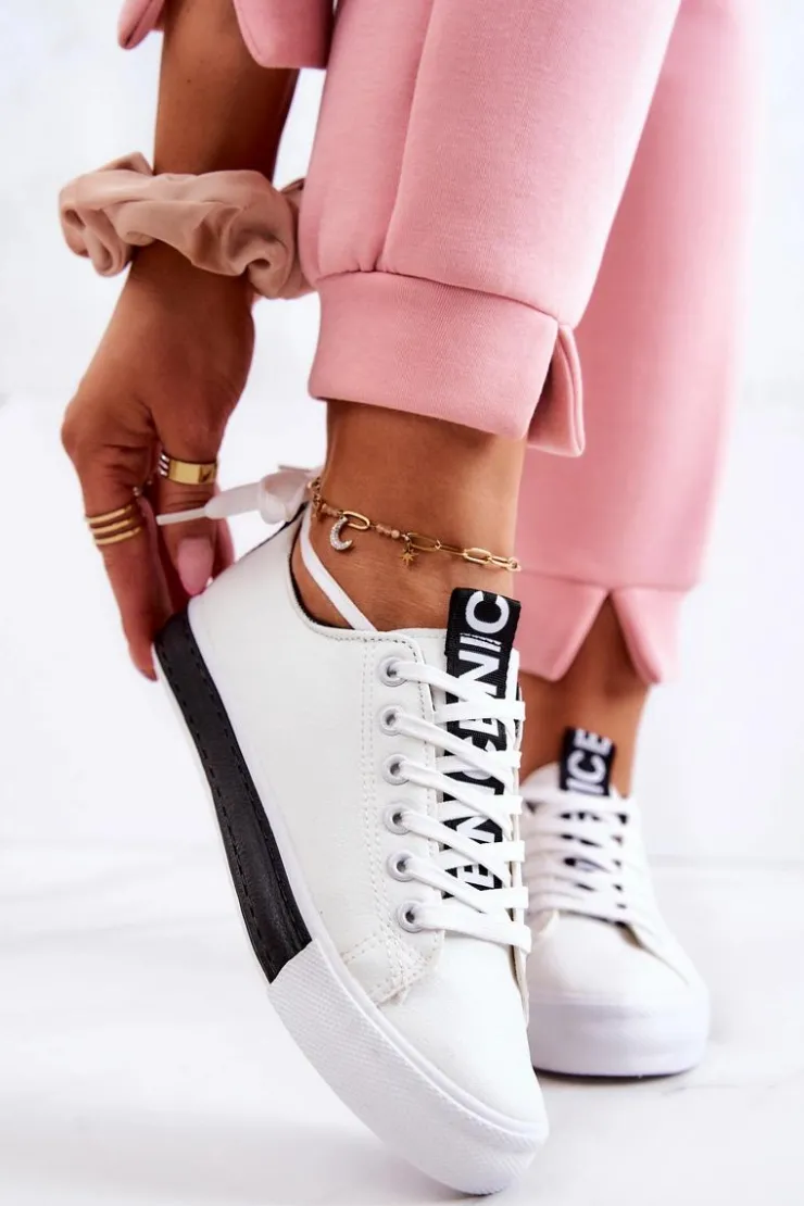 Damskie Boto Damskie Skórzane Tenisówki Biało-Czarne Mikayla