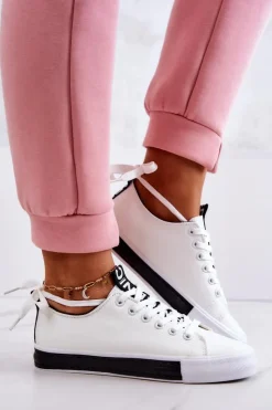 Damskie Boto Damskie Skórzane Tenisówki Biało-Czarne Mikayla