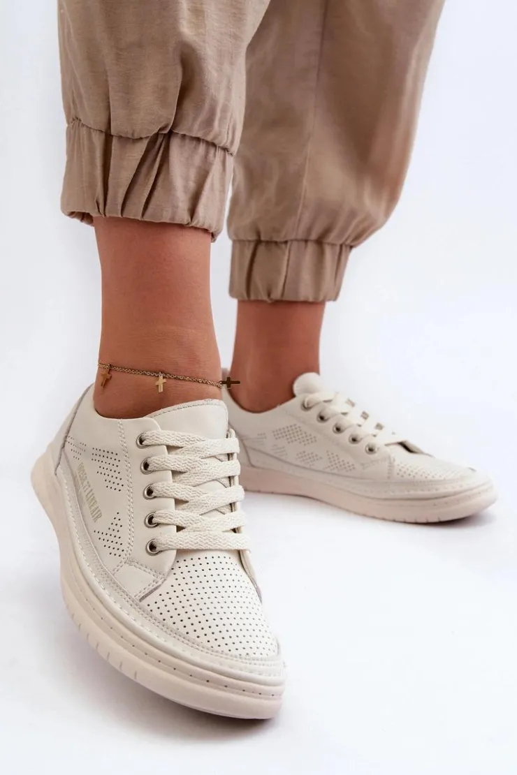 Clearance Evento Damskie Skórzane Tenisówki Beżowe Cloesa