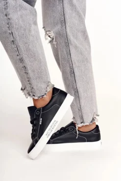 Damskie Big Star Shoes Damskie Skórzane Tenisówki Z Napisem BIG STAR EE274315 Czarne