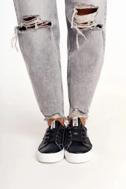 Damskie Big Star Shoes Damskie Skórzane Tenisówki Z Napisem BIG STAR EE274315 Czarne