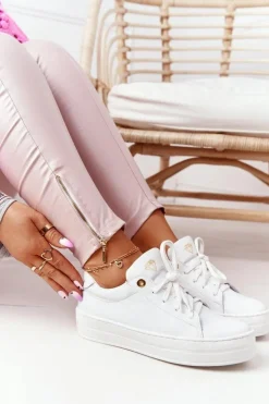 Damskie Boto Damskie Skórzane Tenisówki Na Platformie Białe Nicole 2645