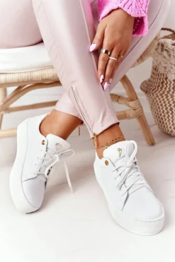 Damskie Boto Damskie Skórzane Tenisówki Na Platformie Białe Nicole 2645