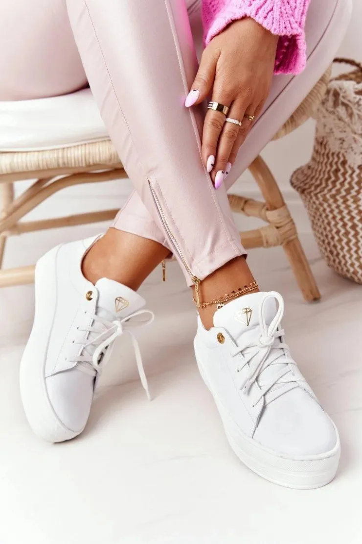 Damskie Boto Damskie Skórzane Tenisówki Na Platformie Białe Nicole 2645