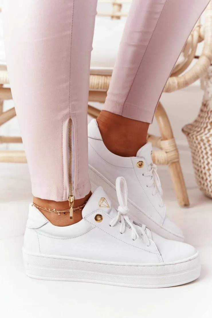 Damskie Boto Damskie Skórzane Tenisówki Na Platformie Białe Nicole 2645