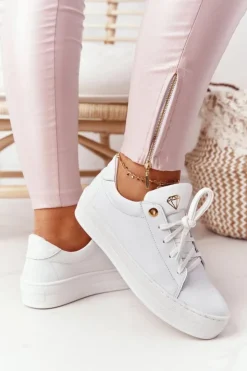 Damskie Boto Damskie Skórzane Tenisówki Na Platformie Białe Nicole 2645