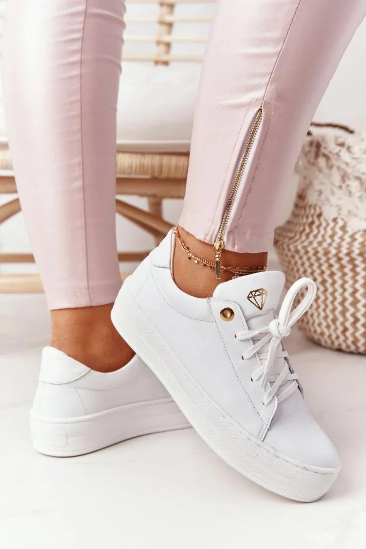 Damskie Boto Damskie Skórzane Tenisówki Na Platformie Białe Nicole 2645