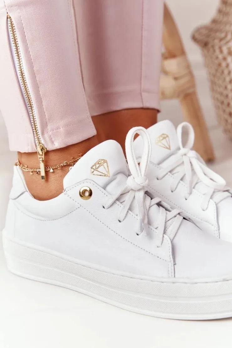 Damskie Boto Damskie Skórzane Tenisówki Na Platformie Białe Nicole 2645