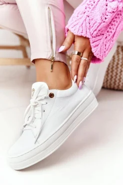 Damskie Boto Damskie Skórzane Tenisówki Na Platformie Białe Nicole 2645