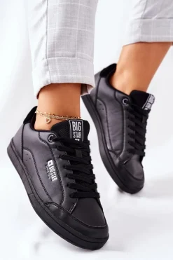 Big Star Shoes Trampki Damskie Big Star|Trampki Damskie Niskie*Damskie Skórzane Tenisówki Memory Foam BIG STAR II274320 Czarne