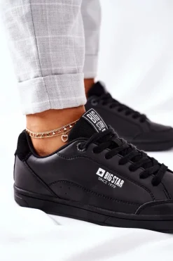 Big Star Shoes Trampki Damskie Big Star|Trampki Damskie Niskie*Damskie Skórzane Tenisówki Memory Foam BIG STAR II274320 Czarne