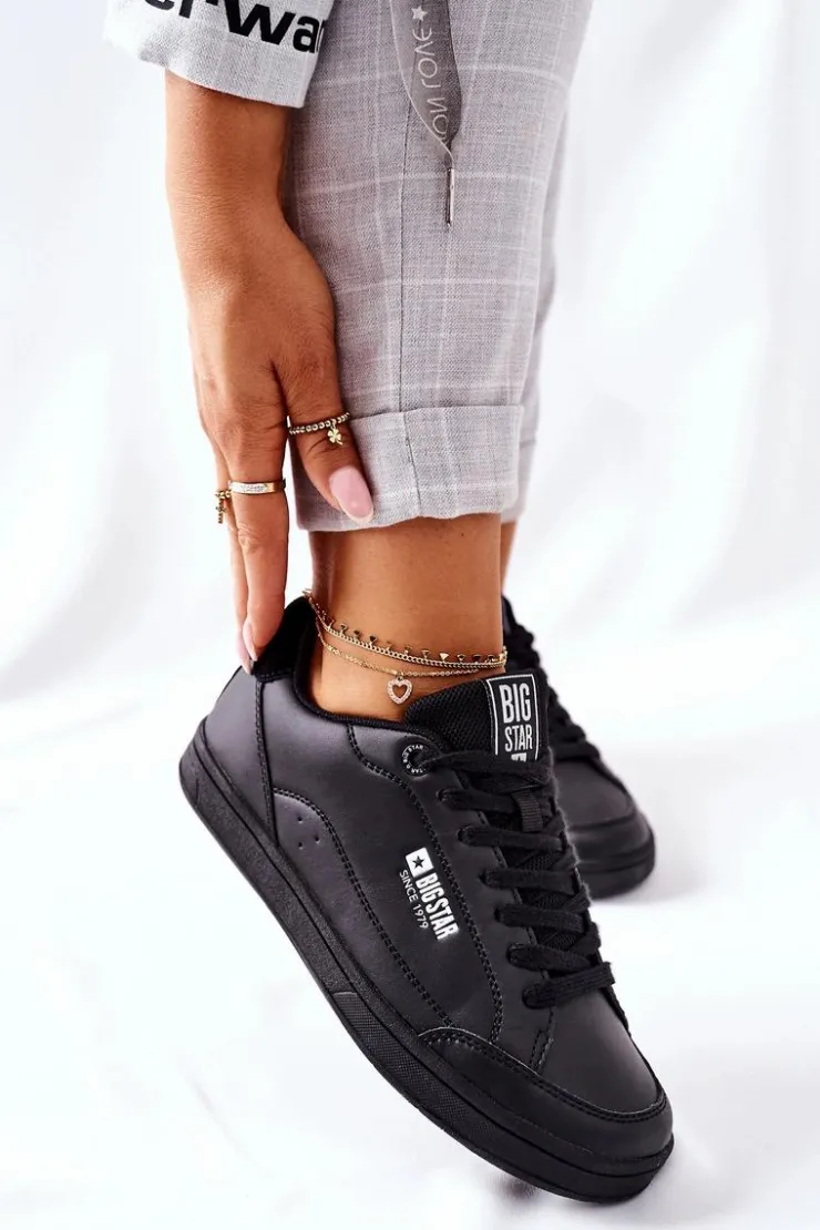 Big Star Shoes Trampki Damskie Big Star|Trampki Damskie Niskie*Damskie Skórzane Tenisówki Memory Foam BIG STAR II274320 Czarne