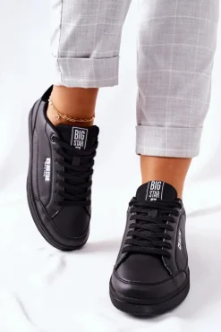 Big Star Shoes Trampki Damskie Big Star|Trampki Damskie Niskie*Damskie Skórzane Tenisówki Memory Foam BIG STAR II274320 Czarne