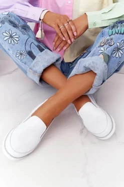 Damskie buty S.Barski Trampki Damskie Slip-On*Damskie Skórzane Tenisówki Slip-On S.Barski Białe