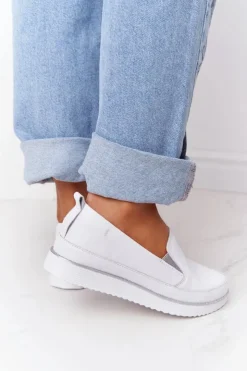 Damskie buty S.Barski Trampki Damskie Slip-On*Damskie Skórzane Tenisówki Slip-On S.Barski Białe